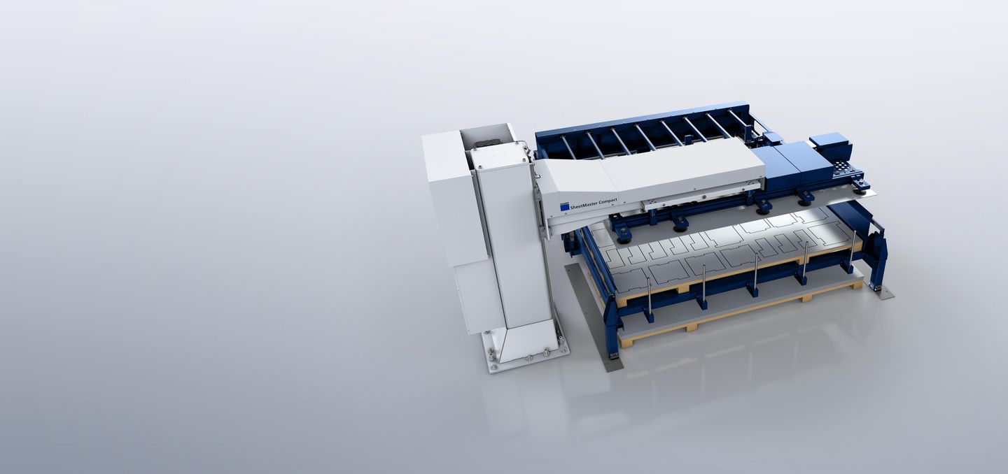 Compact loading and unloading
The SheetMaster Compact is the space-saving and affordable entry-level solution for the automation of your TruPunch 1000 (S19), TruPunch 2000, TruPunch 3000, and TruMatic 1000 fiber. It loads your machines with sheets or blanks and unloads micro-joint sheets and scrap skeletons reliably and efficiently. Therefore, your system is markedly more productive and requires very little additional floor space.