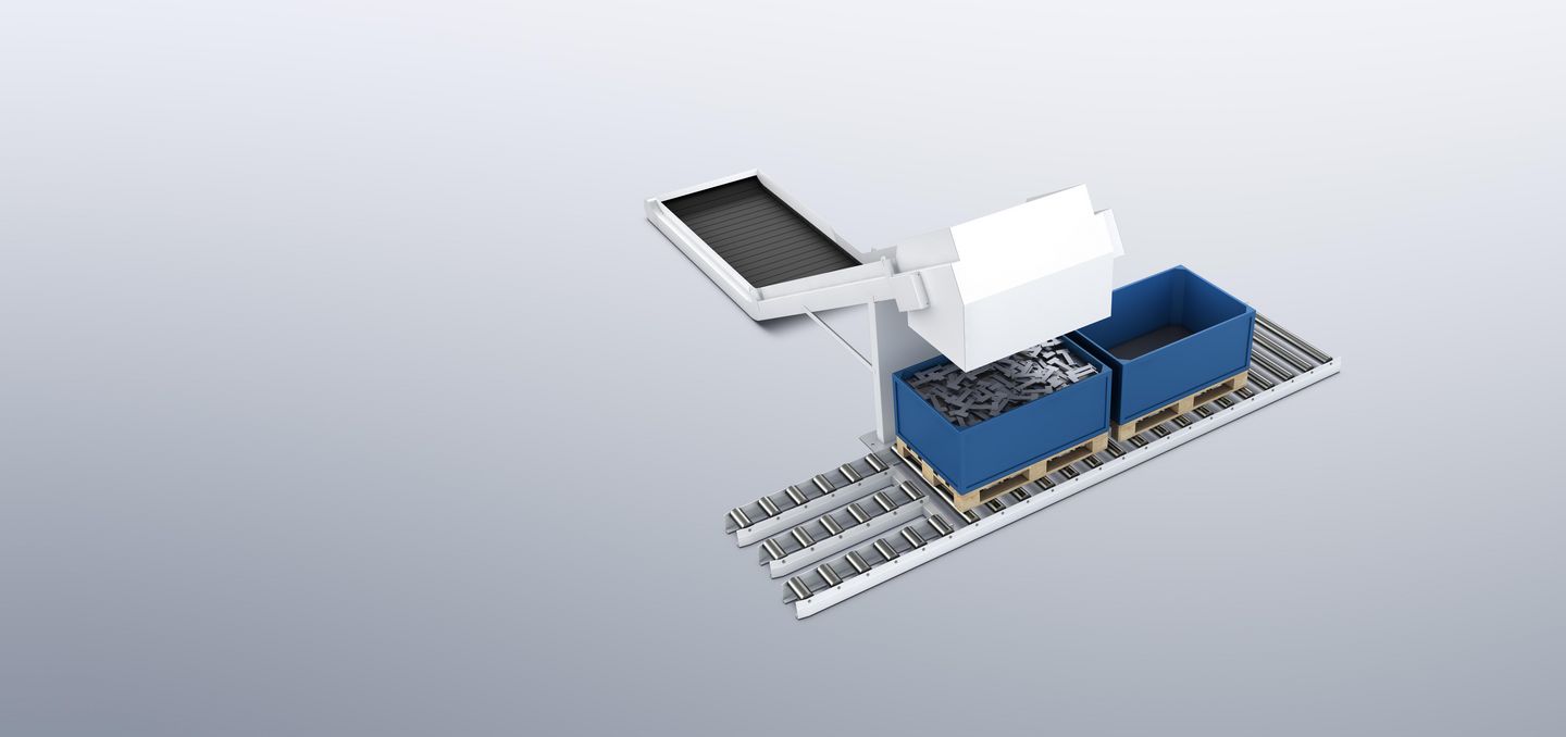 Convenient scrap handling when punching
The DisposeMaster sorts punching slugs and shredded scrap skeletons automatically for up to three material types. Scrap removal into three containers, parallel to production, makes subsequent manual sorting and separation of sheet remnants unnecessary. The DisposeMaster can be connected to the TruPunch 3000 and TruPunch 5000 machines if they are designed for skeleton-free processing, and ensures a machine utilization rate that is up to 50% higher. Another plus for the customer: cleanly sorted sheet metal scrap ensures higher recycling revenue.