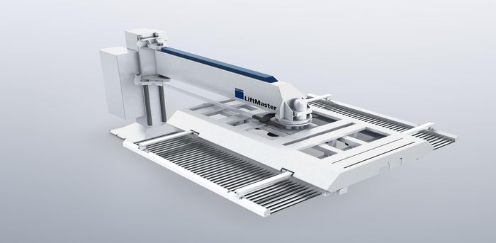 Flexible automation
The automation solution, LiftMaster, covers a broad range of functions because of the variety of setup options. These range from simple loading and unloading processes to pallet handling and part removal. The basic module is the suction frame. It contains both suction cups, for the transportation of the unprocessed sheet, and rake arms for conveying cut sheets. With the integrated sorting function, the LiftMaster can also separate finished parts from the scrap skeleton and set them down.